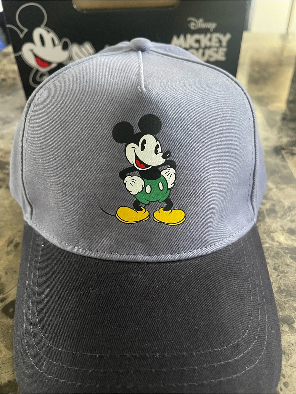 Disney Gray and Black Mickey Mouse Baseball Cap with Yellow Shoes Accent